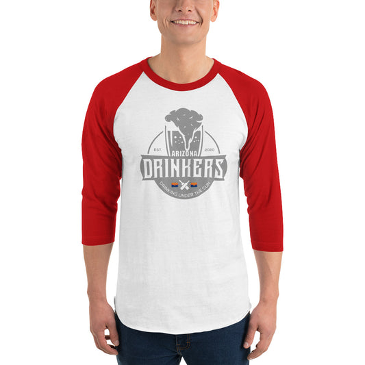 3/4 sleeve raglan shirt with Arizona Drinkers Logo On Front In Grey