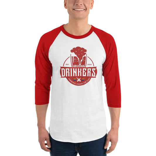 3/4 sleeve raglan shirt with Arizona Drinkers Logo On Front in Red
