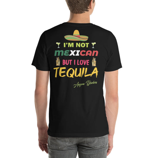 Short-sleeve unisex t-shirt with Arizona Drinkers Logo on Front and Drinkers Text on Back