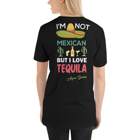 Short-sleeve unisex t-shirt with Arizona Drinkers logo on Front and Drinkers Text on Back