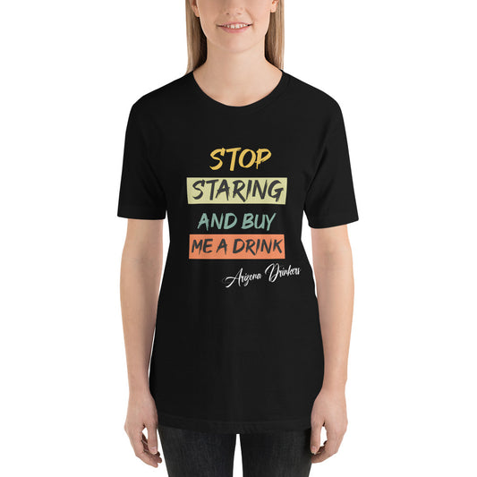 Short-sleeve unisex t-shirt with Arizona Drinkers Text on front