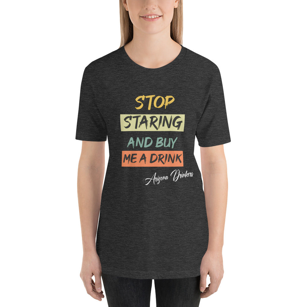 Short-sleeve unisex t-shirt with Arizona Drinkers Text on front