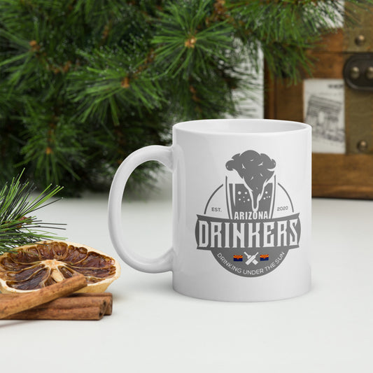 White glossy mug with Arizona Drinkers Logo