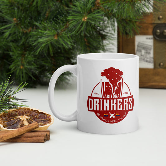 White glossy mug with Arizona Drinkers Logo